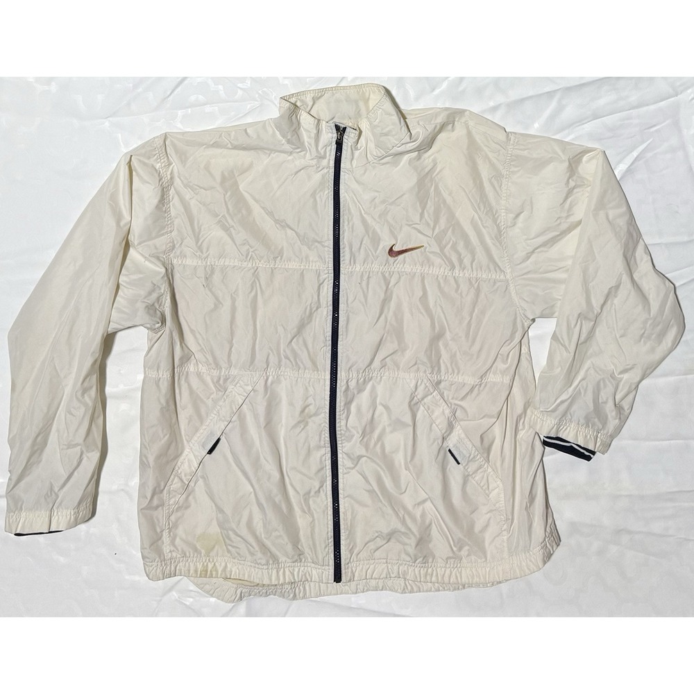 Nike Track Windbreaker Jacket 90s Y2K Mens XL White Back Center Swoosh Distress